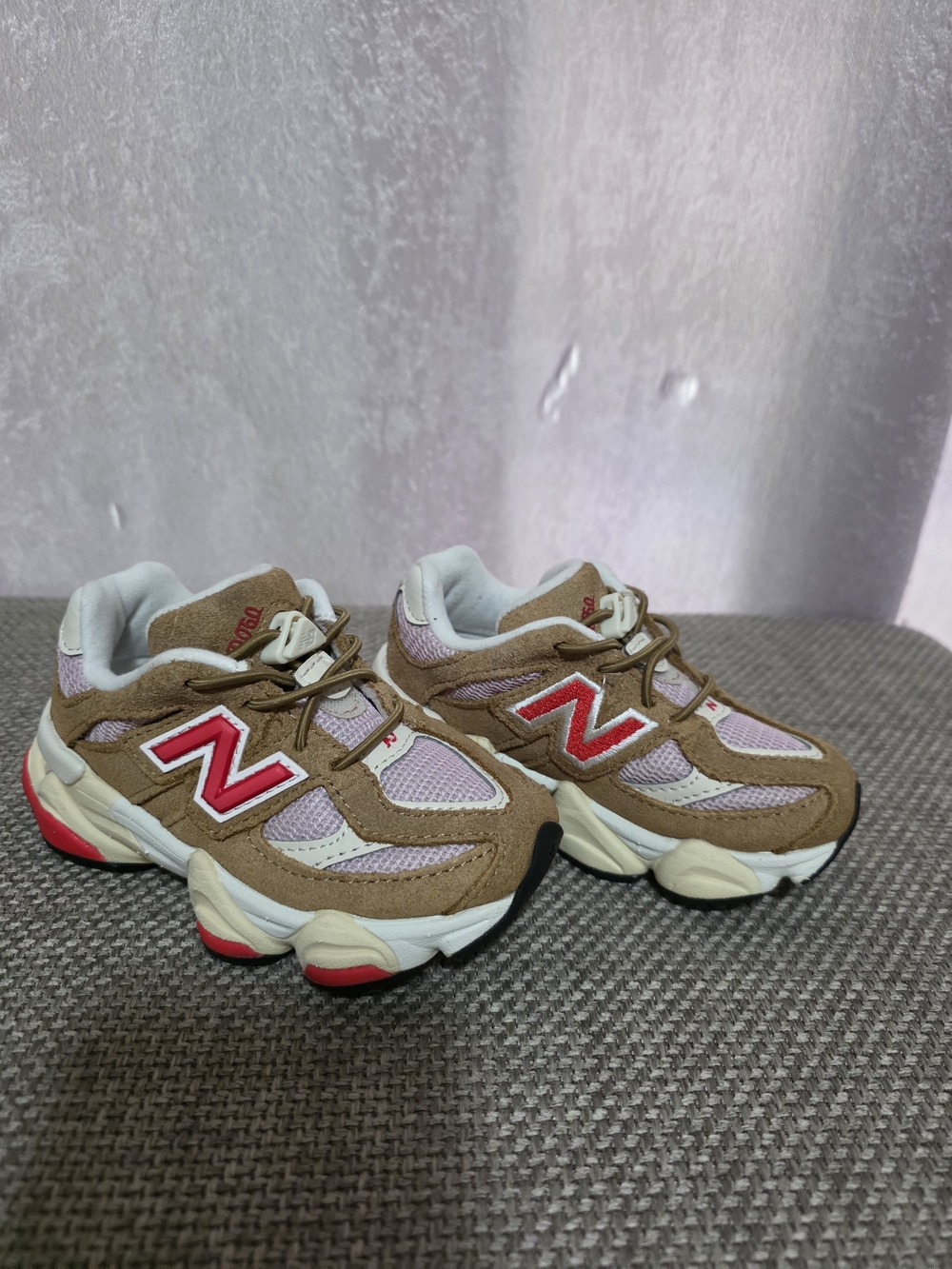 New Balance 9060 Toddler Brown, Pink & Red Accent Mesh Suede Sneakers